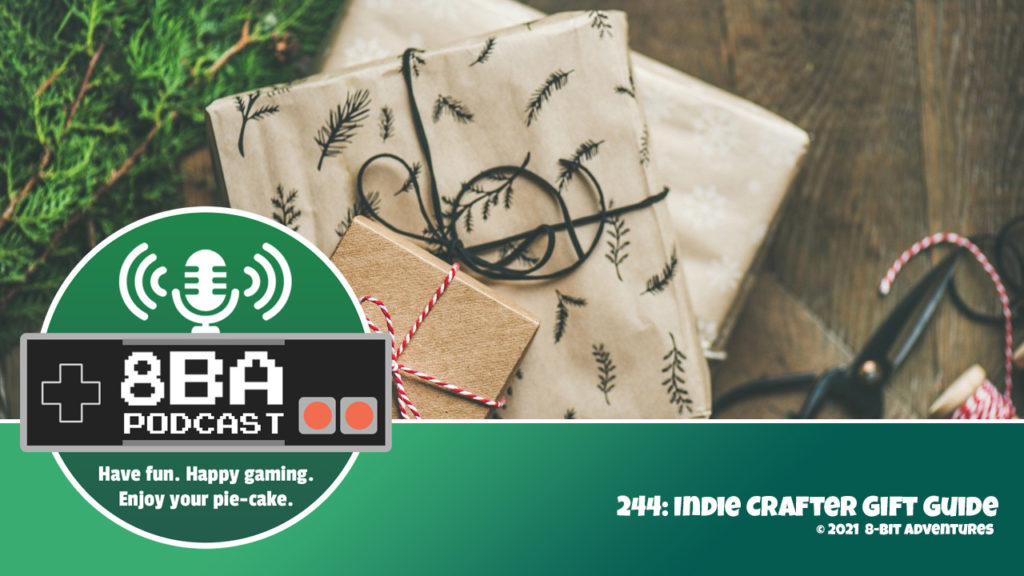 8bA Podcast 244: Indie Crafter Gift Guide. The featured image shows tastefully wrapped presents with scissors and string on a hardwood floor.